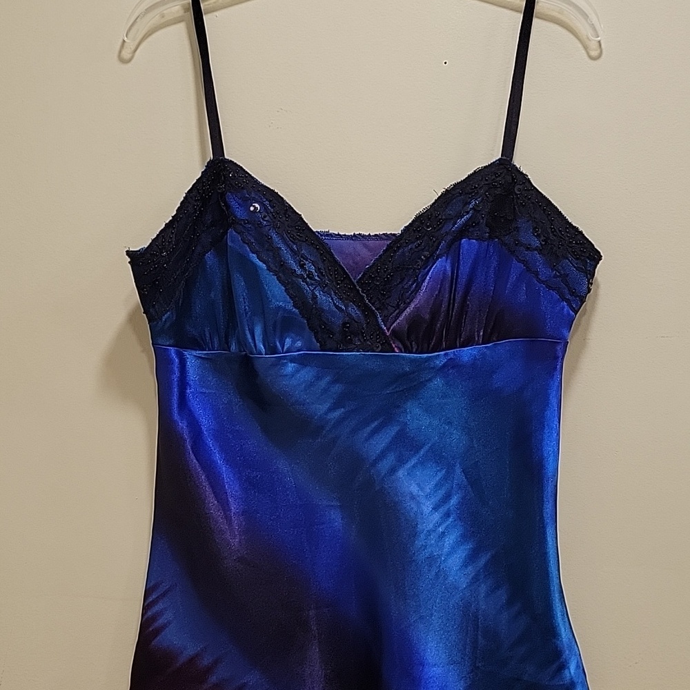 Rampage Blue & Black Satin Lace Cami Tank Top